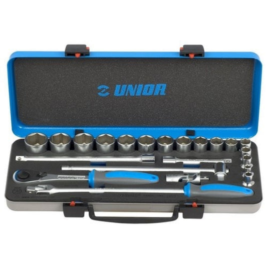  UNIOR  Coffret métal de douilles 1/2" 6 pans avec embouts 22 pièces  Douille, OUTIL A MAIN RANGESTOCK