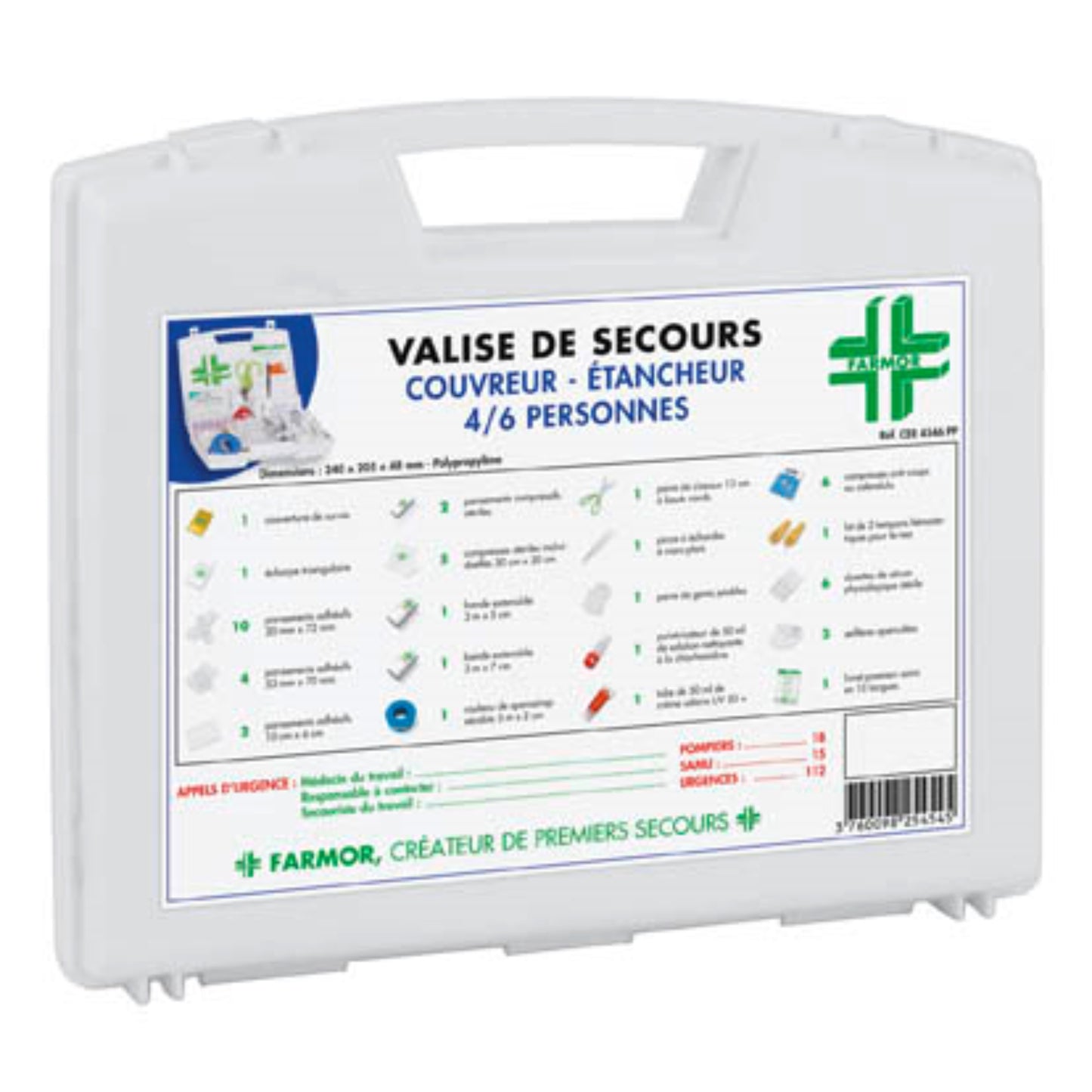 Valise de secours  Couvreur & Etancheur  4/6 personnes  PROTECTION & SECURITE, Valise de secours FARMOR RANGESTOCK